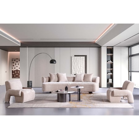 Manhattan Comfort 3-Piece Verandah  112 in. XL Sofa, and 2 Accent Chairs in Beige 3-SFAC1669-BE